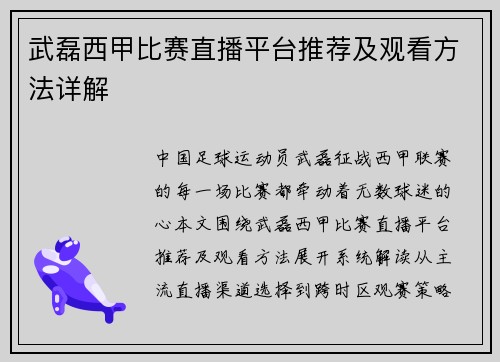 武磊西甲比赛直播平台推荐及观看方法详解